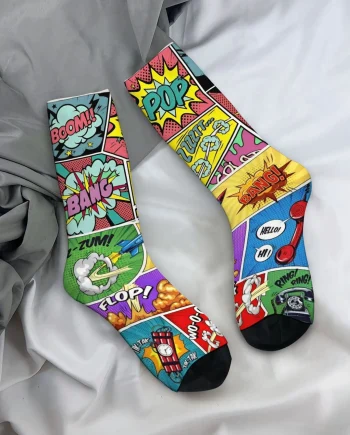 Funny Pop Art Socks Men Cartoon Graphic Mid Calf Novelty Streetwear Socks
