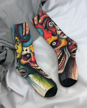 Twisted Face Socks Men Graffiti Mid Calf Avant Garde Novelty Streetwear Socks