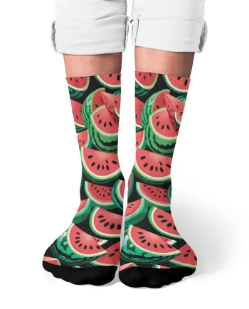 Retro Watermelon Socks Men Vintage Fruit Print Soft Comfortable Mid-Calf Crew Socks