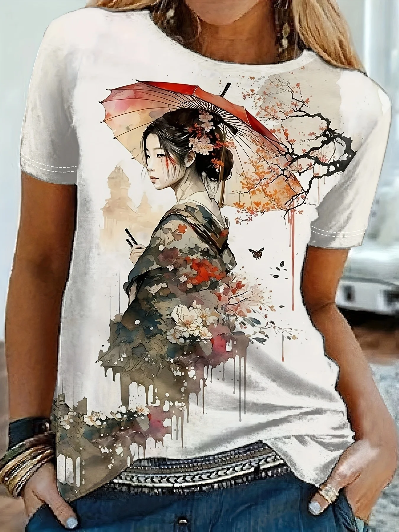 Japanese Beauty Print T-Shirt for Women – Stunning Casual Summer Top Japanese Beauty Print T-Shirt for Women – Stunning Casual Summer Top